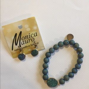 Monica Mauro blue drusy earrings and bracelet